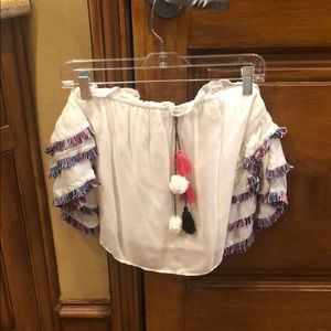 White fringe/ Pom Pom short top